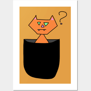 Curious Pocket Cat (black) Posters and Art